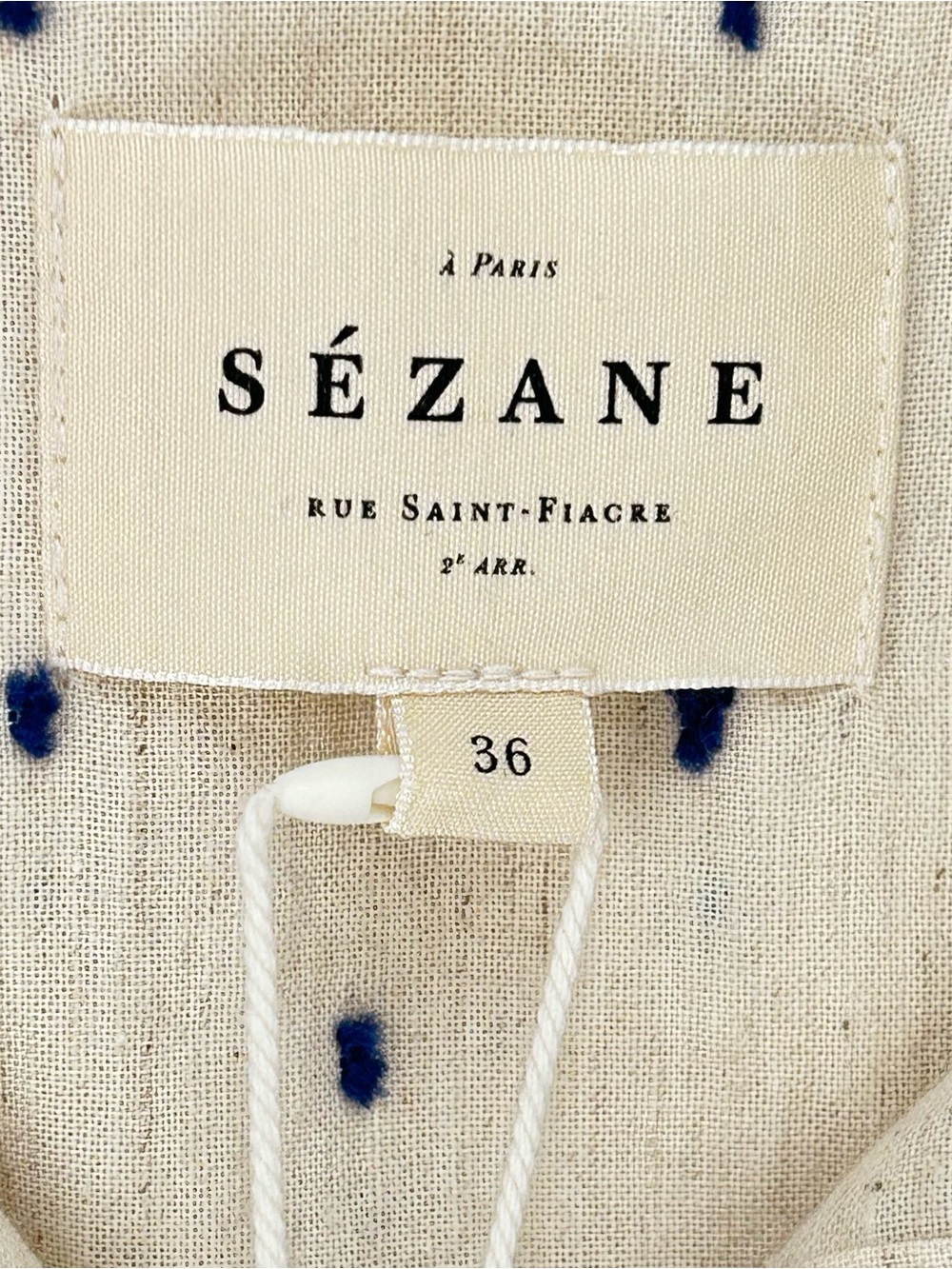 Sézane Tomboy Shirt Ecru Navy Plumetis Cotton Linen NWT 36/US 4 - Picture 11 of 11